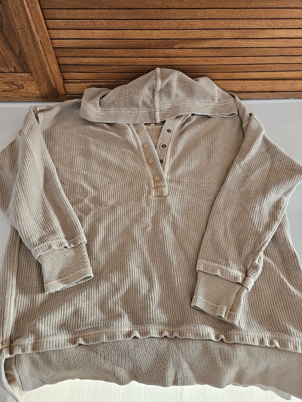 Aerie "Real Soft" Folderover Oatmeal Heather Quarter Button Sweater